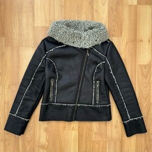 Vintage Y2K Faux Leather Sherpa Jacket Grunge Goth Size M